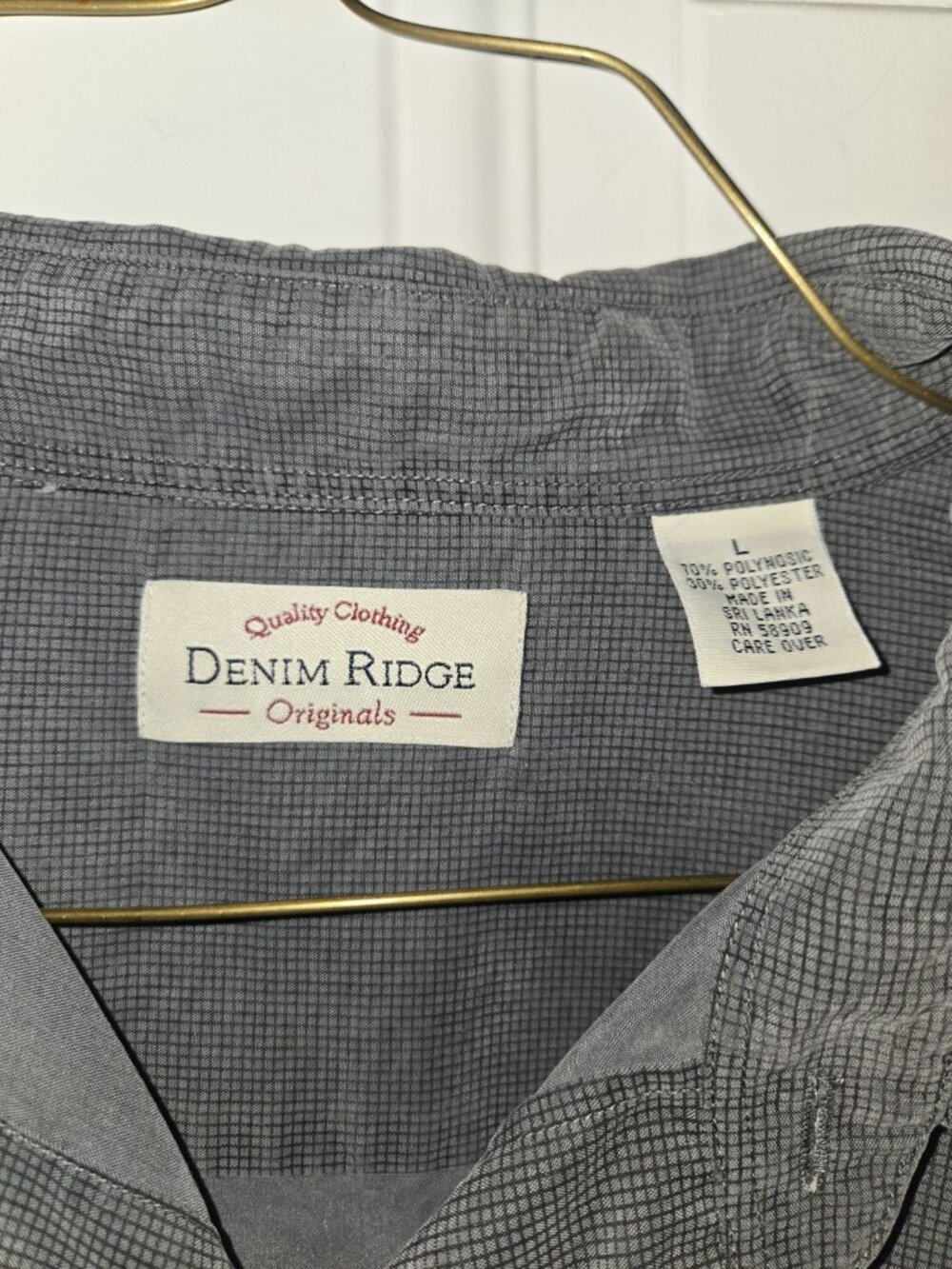 Denim Ridge Originals Shirt Mens Large Gray Long Sleeve Button Down Micro Check - Picture 2 of 5